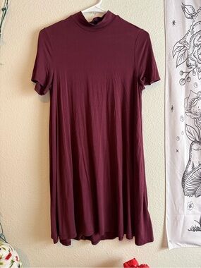 Lulu's Burgundy Short-Sleeve Mock Neck Mini Dress